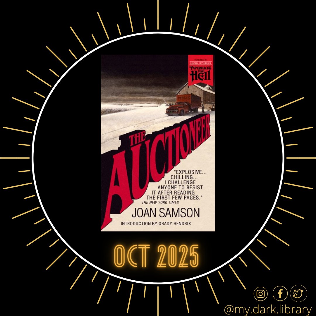 MyDarkLibrary's tweet image. Hell-o, fiends! This month, we're showing some love to the Paperbacks from Hell series curated and edited by @toomuchhorror and @grady_hendrix for @Valancourt_B. Join us on Zoom on October 29th at 8:30pm central to discuss THE AUCTIONEER by Joan Samson (1937-1976).