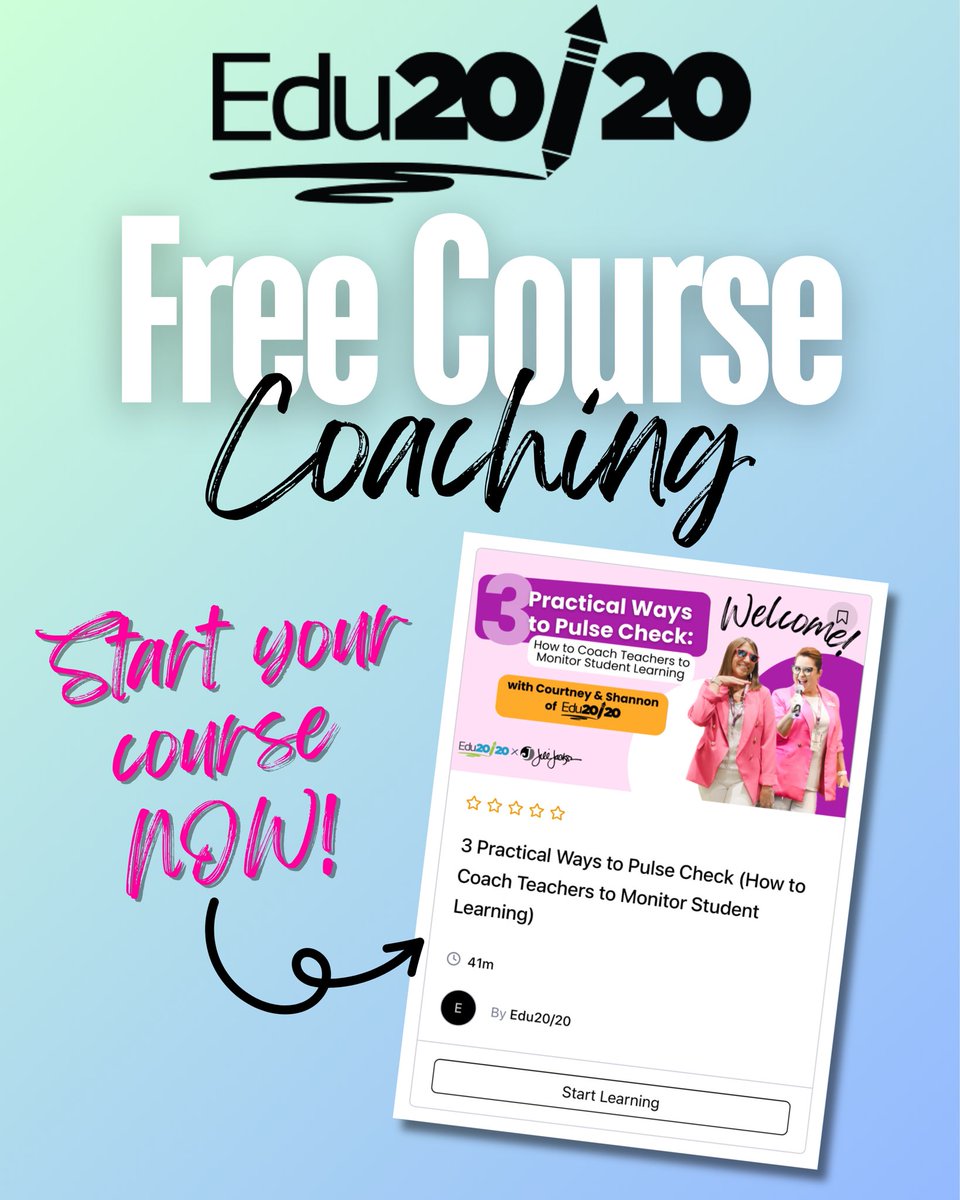 Coaches and leaders, we know observations and walkthroughs are in full swing, and we’re here to support you. Check out our FREE COURSE on coaching PRACTICAL ways to check for understanding. 

Be sure to follow us for more coaching tips and resources!

🔗 edutwentytwenty.com/courses