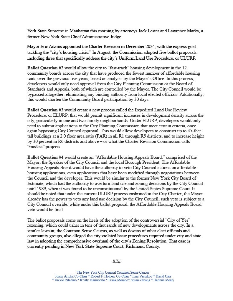 NYC Council Common Sense Caucus (@nycccommonsense) on Twitter photo The Common Sense Caucus issued the following statement on a lawsuit filed earlier today to stop the ballot proposals: The Common Sense Caucus issued the following statement on a lawsuit filed earlier today to stop the ballot proposals: