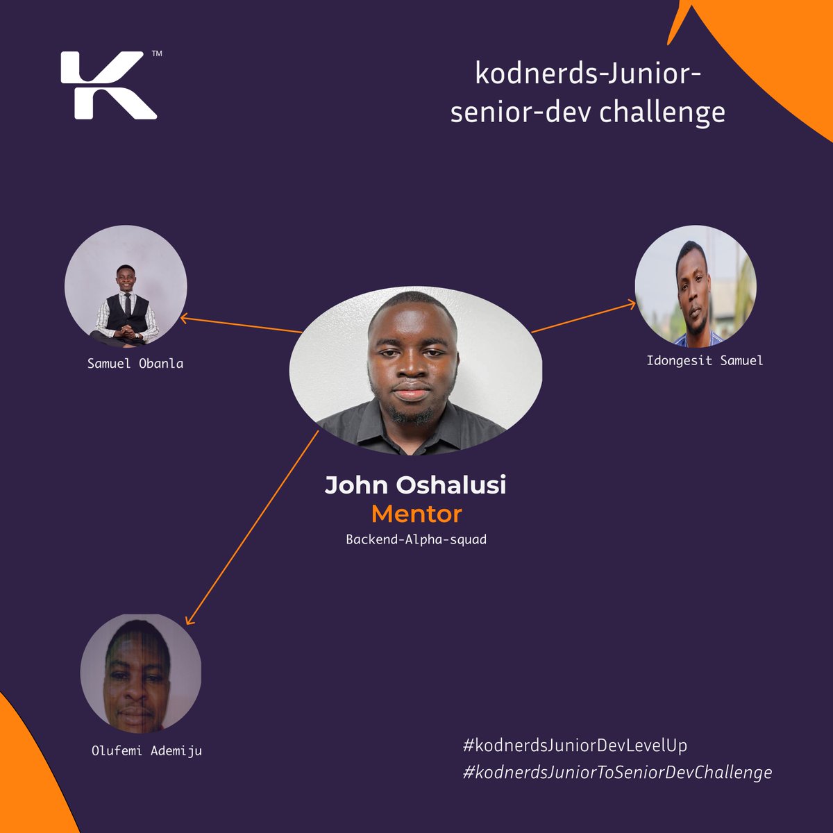 kodnerds's tweet image. The Kodnerds Junior-to-Senior Dev Challenge (Oct 2025)

We’re excited to unveil the  squads powering this cycle  where junior devs level up under real mentorship &amp;amp; projects.

Meet the squads ⬇️

#Kodnerds #KodnerdsJuniorToSeniorDevChallenge #KodnerdsJuniorDevLevelUp