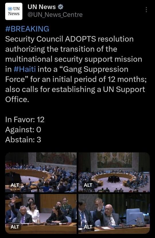 CARDH salue le vote du Conseil de Sécurité en faveur du projet de résolution autorisant la transformation de la MMAS en une Force de Répression des Gangs.