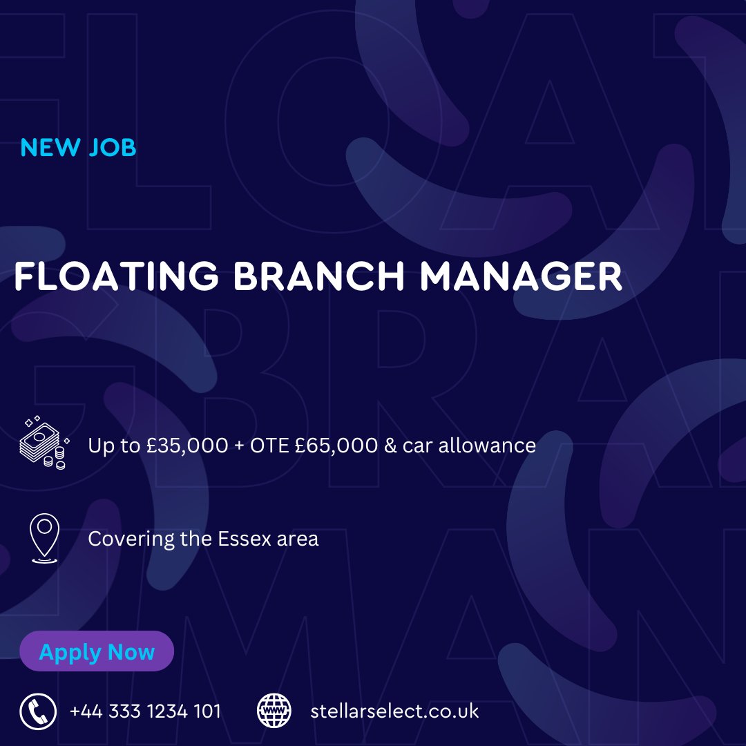 StellarSelect's tweet photo. 📢 Job alert: Floating Branch Manager – Essex 🚗
🏡 Oversee multiple branches
👥 Lead &amp; support teams
📈 Drive success
Apply now 👉 https://t.co/JRwa081J03 
#Hiring #EssexJobs #BranchManager https://t.co/dXdrvwjUBA