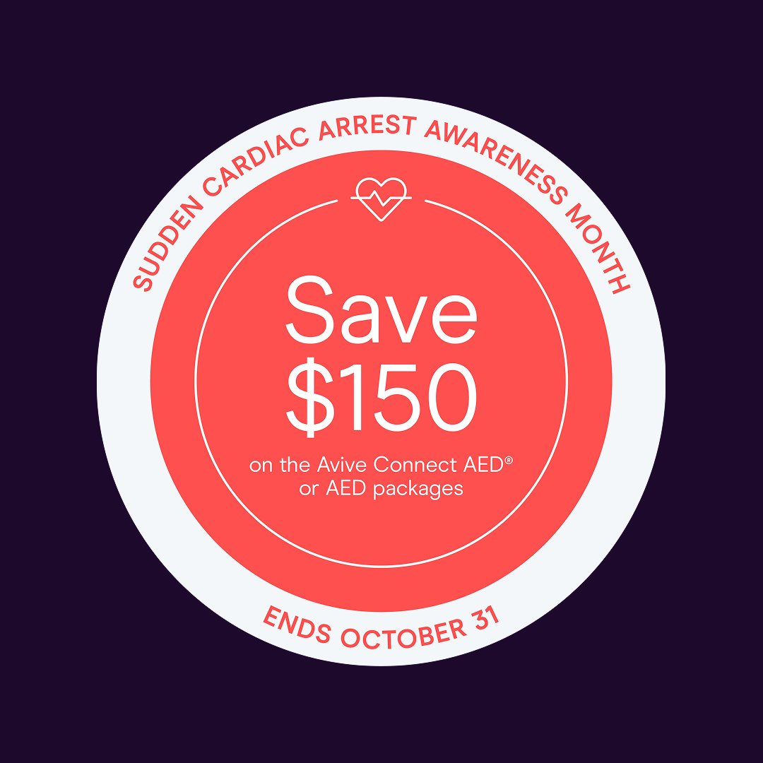 AviveSolutions's tweet image. Recognize and honor Sudden Cardiac Arrest Awareness Month with us. Save $150 on any Avive Connect AED® or package, now through October 31st. Shop now: store.avive.life

#SCAAwareness #HeartHealth #AED