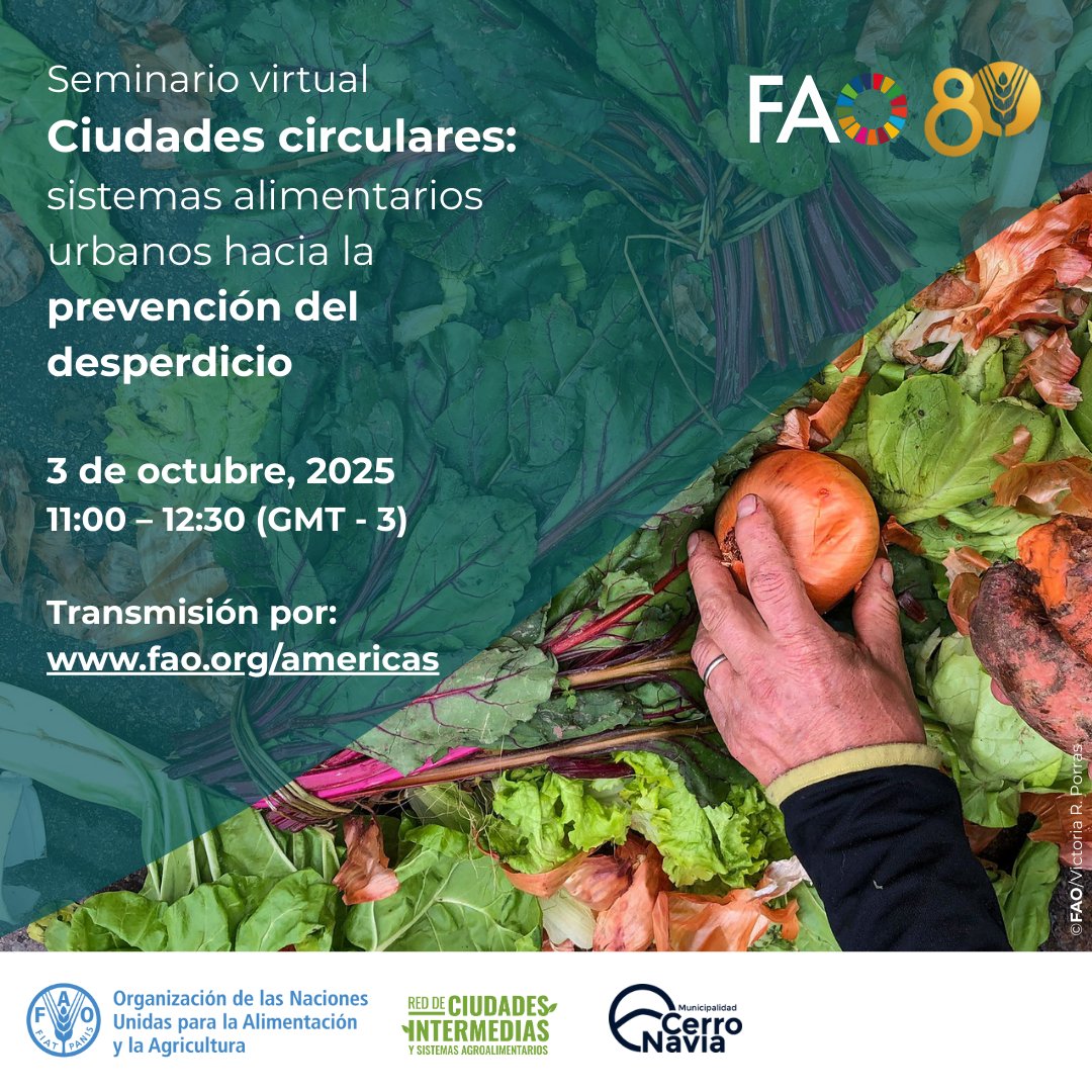 🌎🍽️ ¿Cómo pueden las ciudades prevenir el desperdicio de alimentos? 

Únete al seminario virtual de la Red CISA: 
“Ciudades circulares: sistemas alimentarios urbanos hacia la prevención del desperdicio” 

📅 3 oct. 2025 | ⏰ 11:00 (Chile, GMT-4)

👉bit.ly/RedCISA