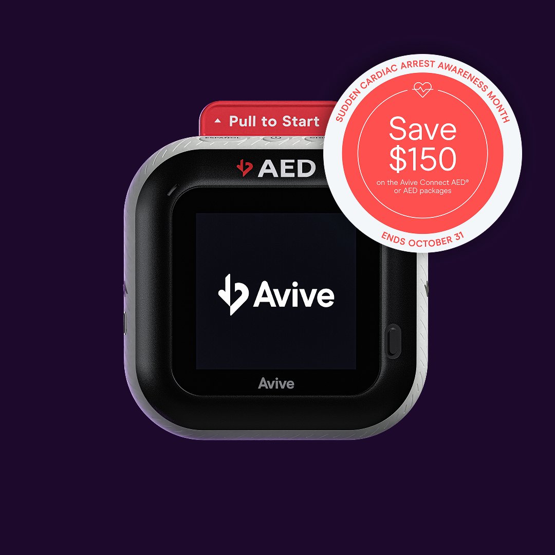 AviveSolutions's tweet image. Recognize and honor Sudden Cardiac Arrest Awareness Month with us. Save $150 on any Avive Connect AED® or package, now through October 31st. Shop now: store.avive.life

#SCAAwareness #HeartHealth #AED