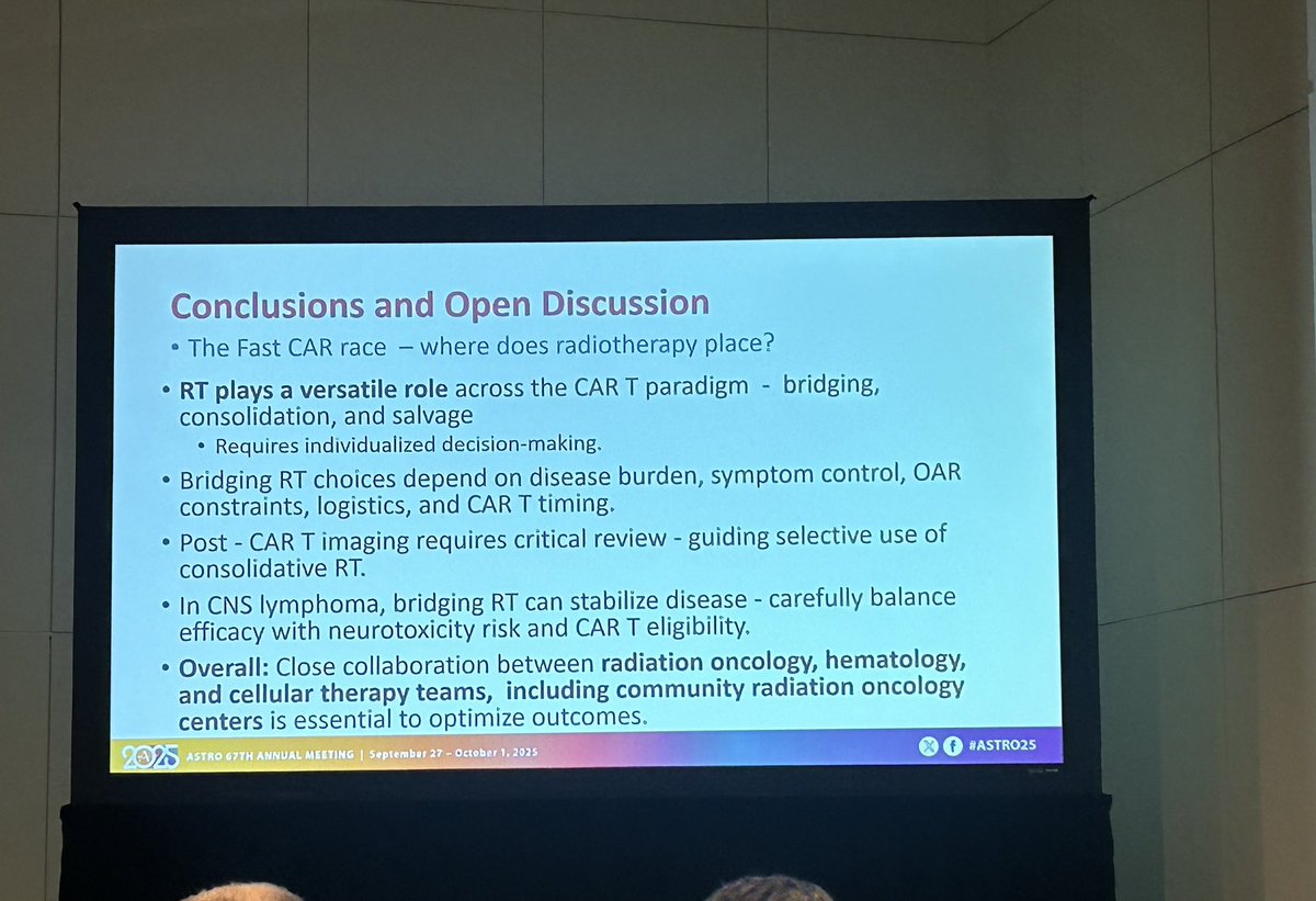 At #ASTRO25, Nicholas Figura, MD, (<a href="/NickFiguraMD/">Nick Figura, MD</a>) discusses challenging radiotherapy cases during an education session, sharing insights on a patient who received bridging RT before CAR T-cell therapy. #MoffittASTRO25