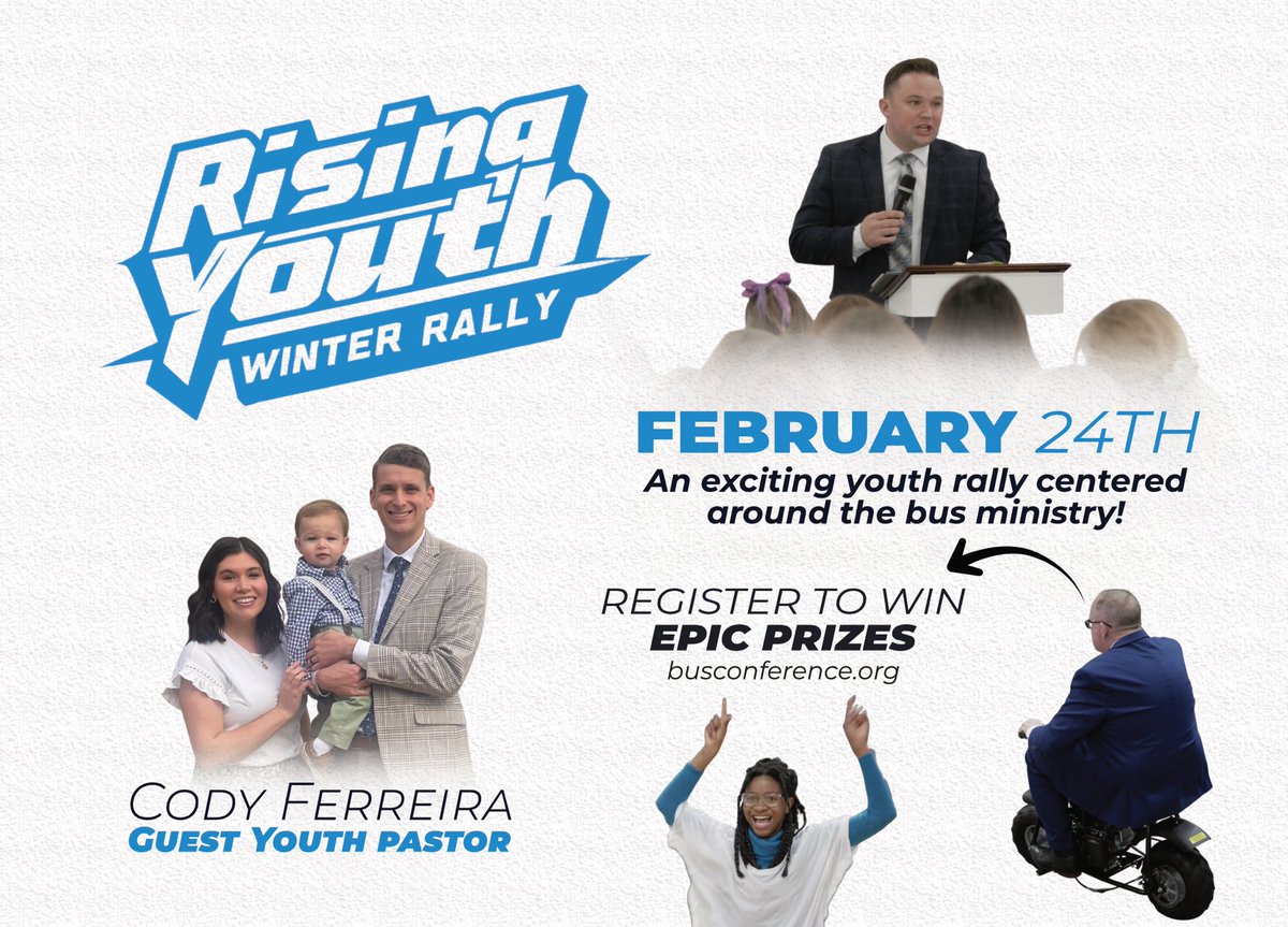 🥶The Rising Youth Winter Rally 🥶

This is the ONLY youth rally in America that’s completely centered around the bus ministry! Let’s get our teens fired up about serving and making a difference through the bus ministry.

FEBRUARY 23 &amp; 24, 2026 
busconference.org