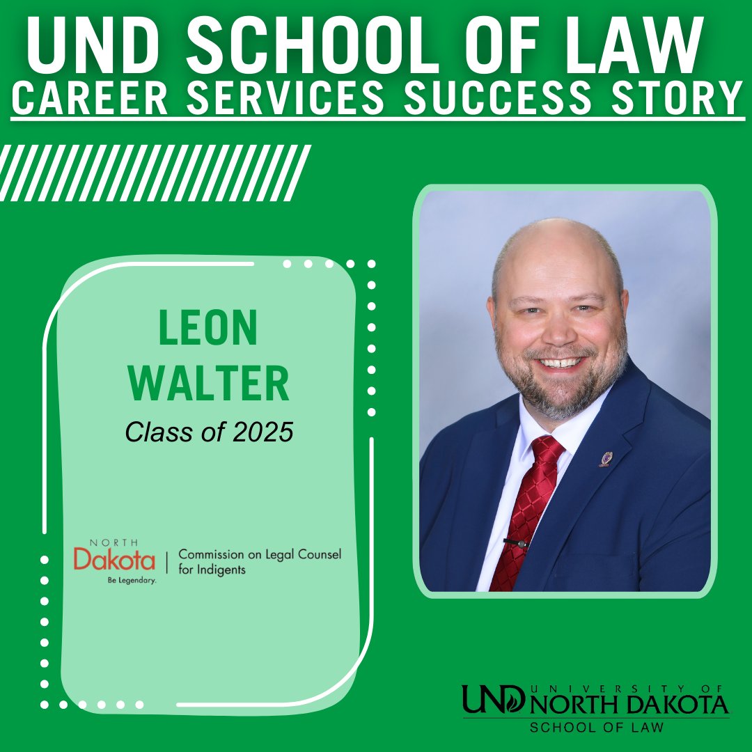 Recent UND Law graduate Leon Walter has been hired by the North Dakota Commission on Legal Counsel for Indigents!  He will join the Fargo office to serve clients and gain invaluable experience. We are proud to celebrate this important step in his legal career!

#UNDlaw #UNDproud