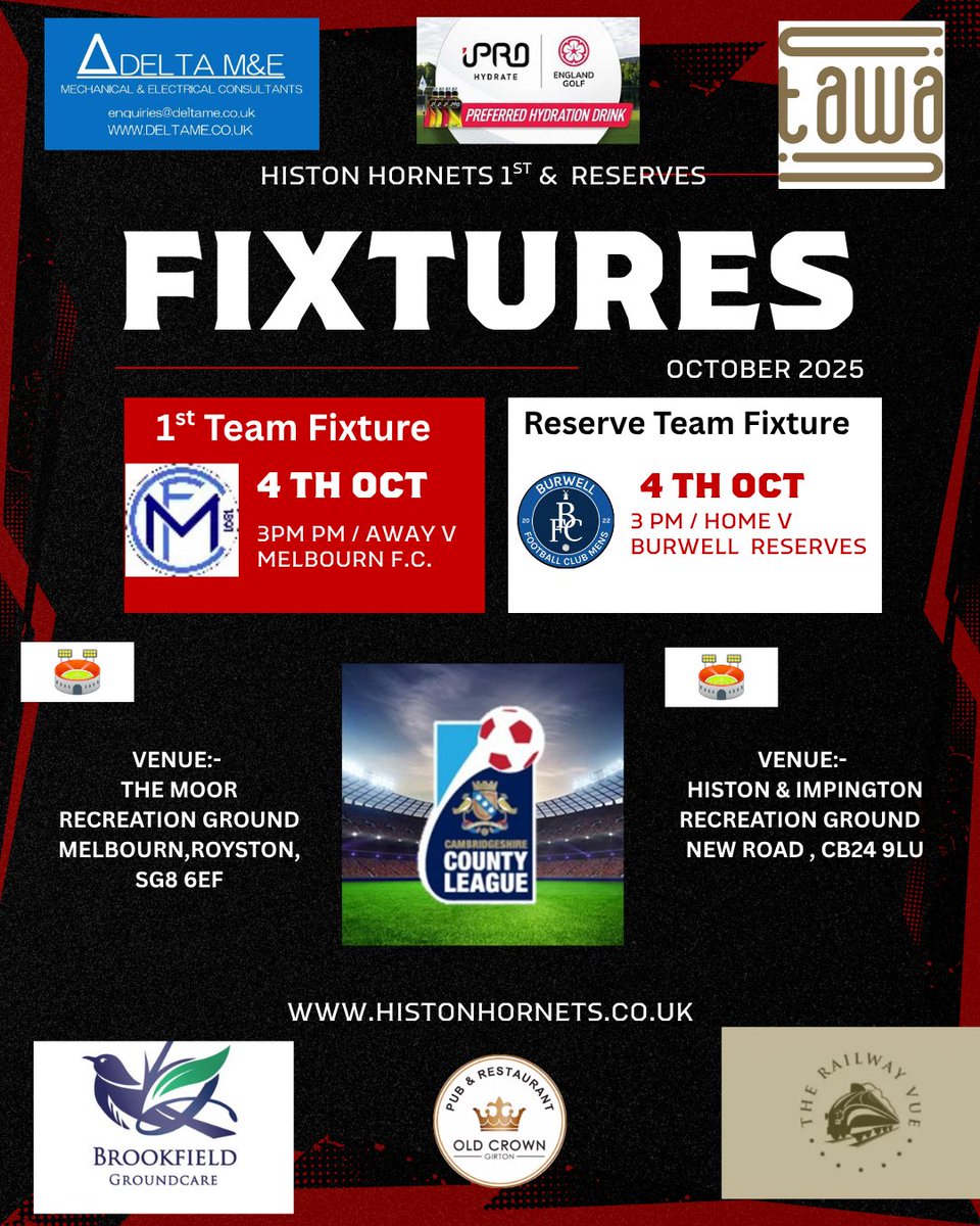 ⚽ Weekend fixtures are set!
🚌 First Team travel to Melbourn
🏟️ Reserves host Burwell
Two games. One club. One goal. 🙌