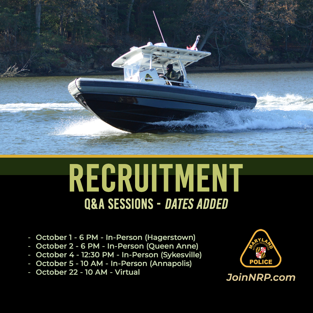 Are you interested in becoming a Natural Resources Police officer in the future? If so, you can learn more about the job at a question-and-answer session with an NRP recruiter.

Sign up for a session near you: mddnr.info/3WqokxW