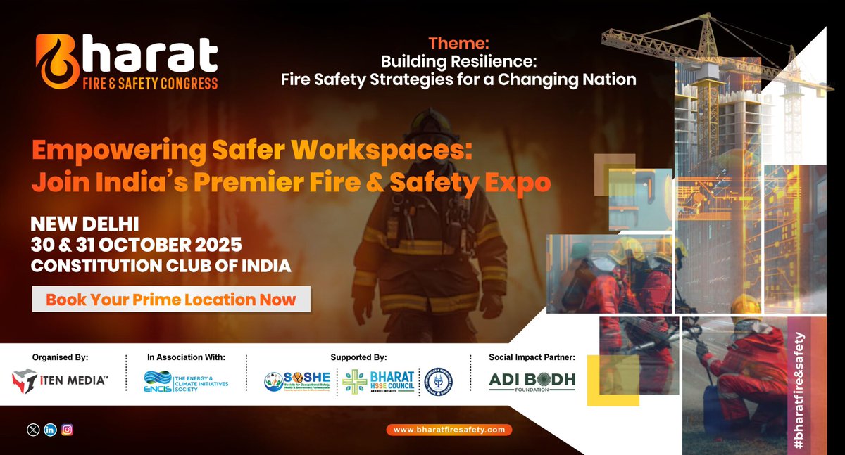 The Bharat Fire &amp; Safety Congress 2025 will take place from 30th October to 31st October at the Constitution Club of India, in New Delhi.  This platform will convene fire service leaders from different sectors.  

To know more: bharatfiresafety.com

#bharatfiresafetycongress