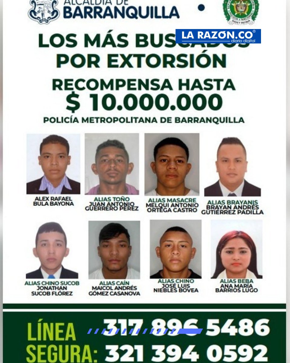 LA RAZÓN. CO (@larazonco) on Twitter photo #Región | Publican valla con los rostros de los ochos extorsionistas más buscados de Barranquilla larazon.co/publican-valla… a través de <a href="/LaRazonCo/">LA RAZÓN. CO</a> #Región | Publican valla con los rostros de los ochos extorsionistas más buscados de Barranquilla larazon.co/publican-valla… a través de <a href="/LaRazonCo/">LA RAZÓN. CO</a>