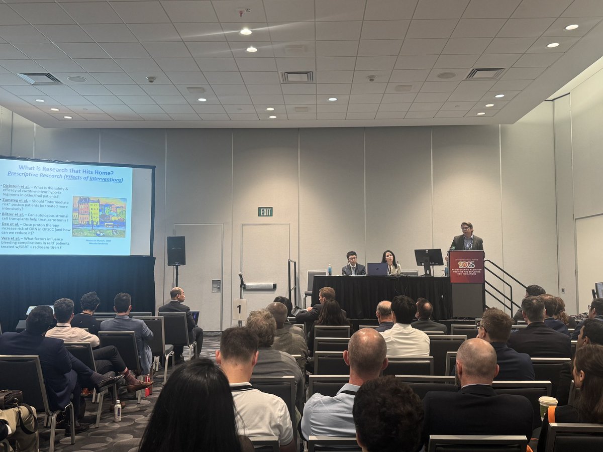 UTSW_RadOnc's tweet image. Associate Medical Director of Rad Onc, Dr. @DominicMoonMD, was a moderator for a packed room during the H&N session called “Refining Radiation: What Clinical Trials Can Tell Us.” #ASTRO25