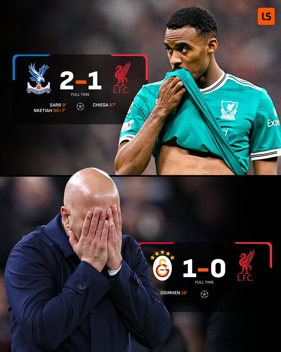 livescore's tweet image. Liverpool lose back to back games under Arne Slot for just the second time 🫠❌