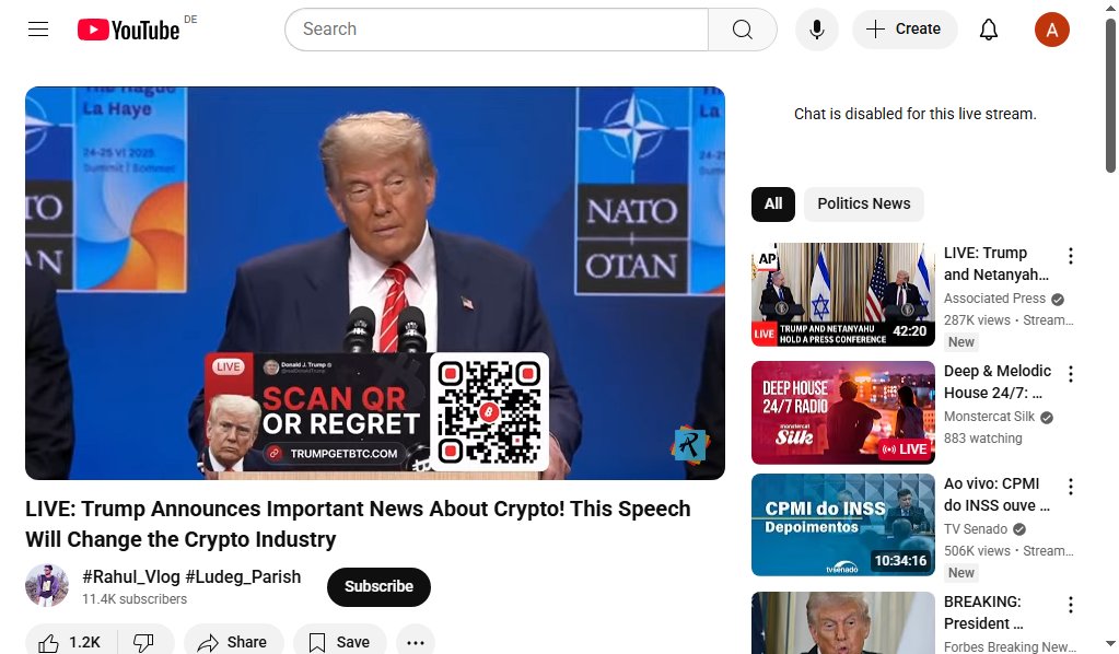 Scam_Wipe's tweet photo. 🚨 #Scam ALERT 🚨
🎥 Fraudulent stream detected: https://t.co/teWJpXa0is

Topics: #CryptoHacking #Deepfake #YouTubeScam
Tagging for awareness:
📢@elonmusk @Phish_Destroy @BitdefenderLabs @VitalikButerin @YouTubeCreators

Stay vigilant and avoid suspicious links!
📩 Report scams to protect others.