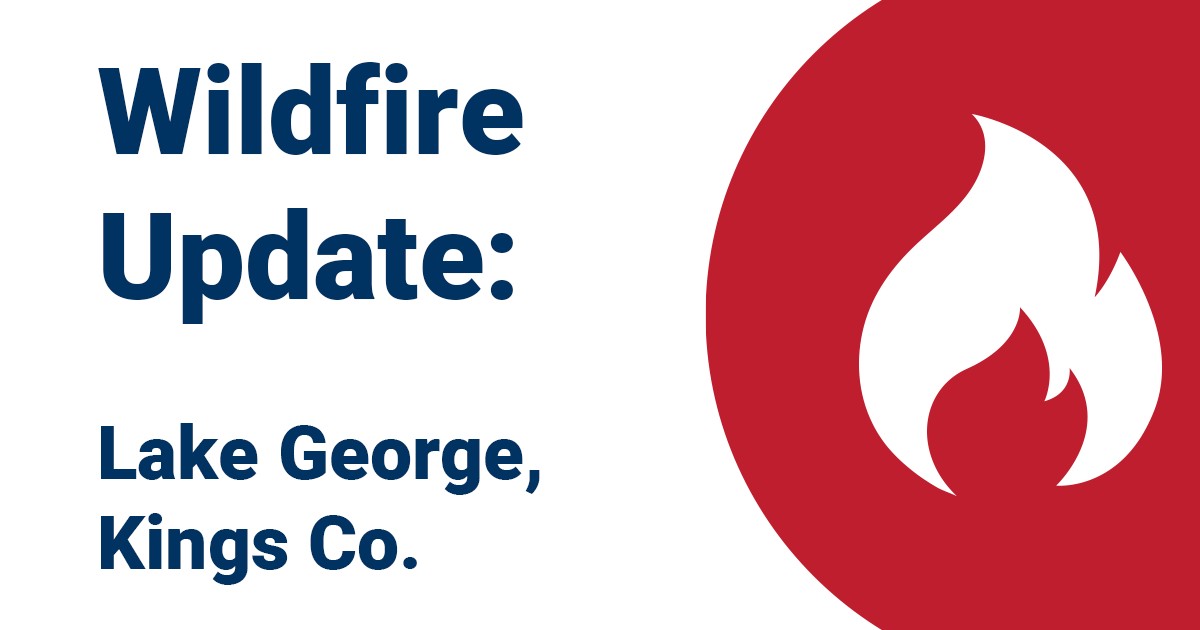 NS_DNR's tweet photo. The Lake George wildfire is still out of control and estimated at 150 hectares. No reports of damage to structures. @NSEmergency working on structure protection with local fire department. No further evacuations likely, although area residents should be prepared. https://t.co/bhR8HwBp59