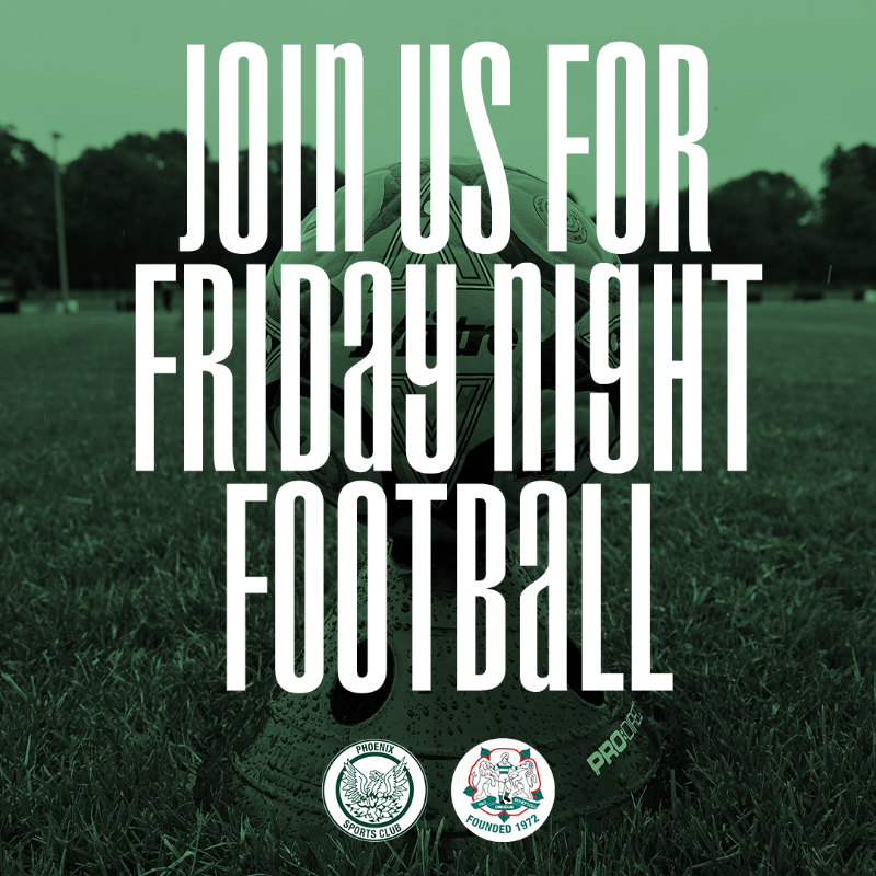 phoenixsportsfc's tweet photo. Friday night football under the lights 🟢⚫️

🆚 @CorinthianFC
🏆 @SCEFLeague 
🍕 Freewheelin' Pizza 
🍻 Fully stocked Bar

It's the opening fixture of this year's @SCEFLHop2025 with a bumper crowd expected, so get your tickets and tell your friends!

#PhoenixSports #WeRise