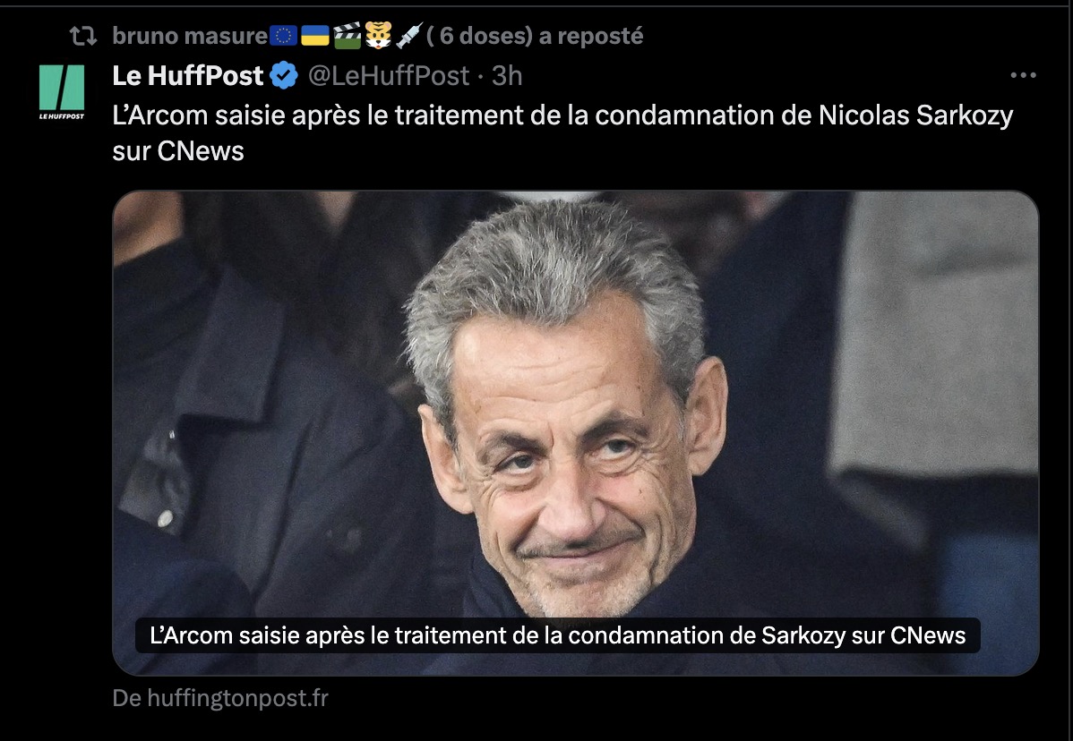 Il faudrait VRAIMENT avoir mauvais esprit pour voir un lien entre le repas en amoureux de Sarkozy et Praud et le traitement par Cnews de la condamnation de Sarko.
Vraiment très mauvais esprit.