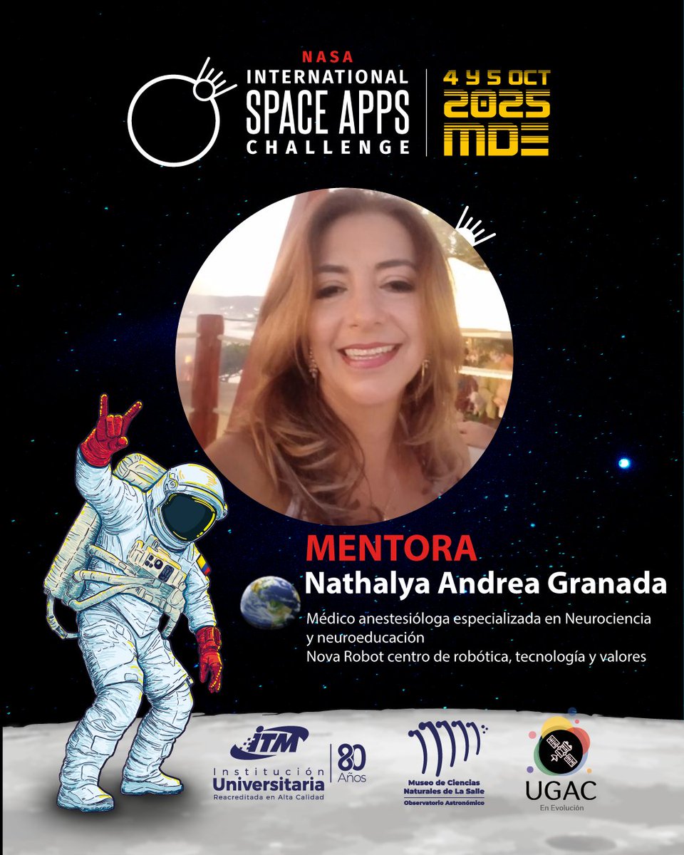 SpaceAppsMed's tweet photo. Continuamos conociendo los Mentores que nos compartirán también su conocimiento.
Space Apps Challenge Medellín 2025 https://t.co/UUrEeyHLsV