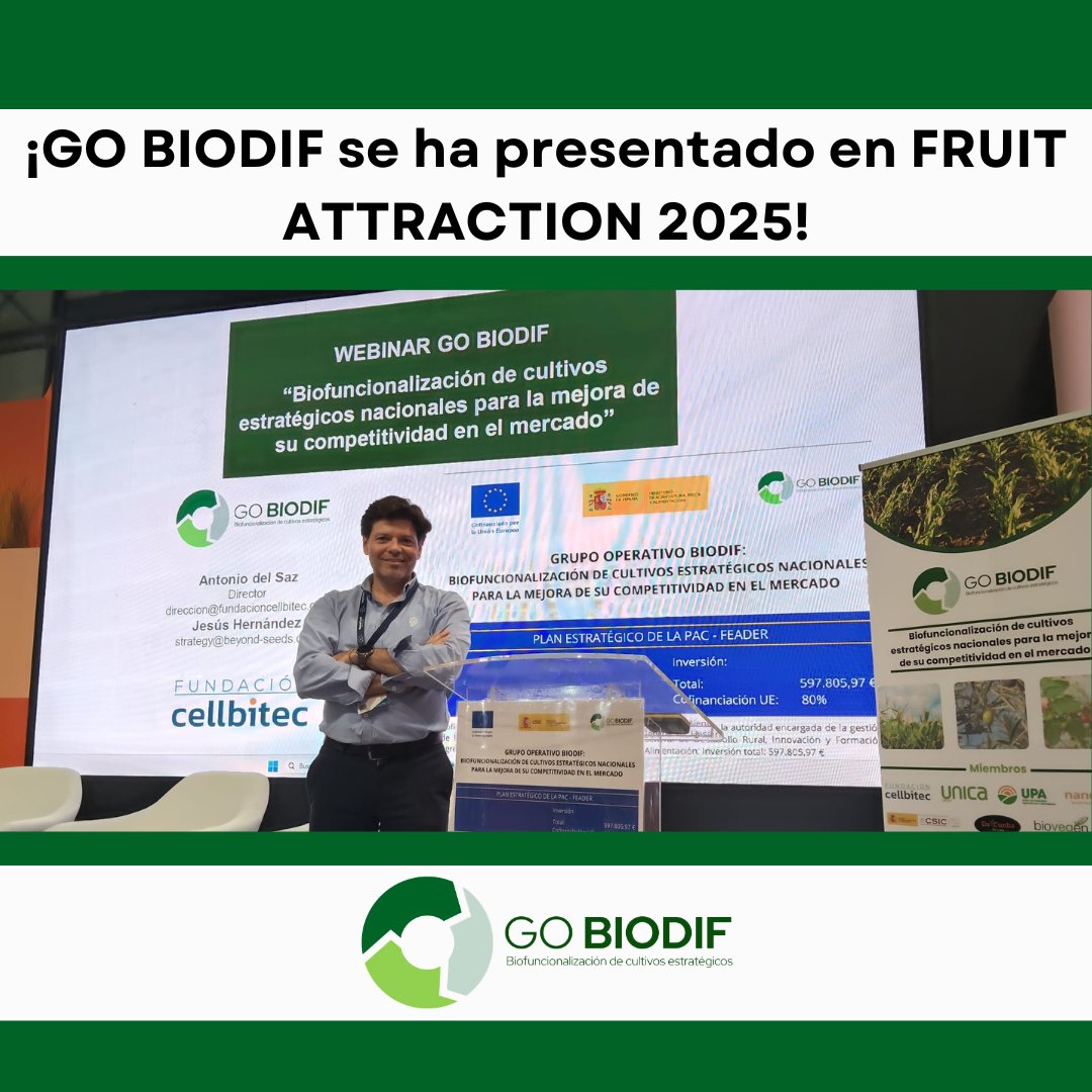 gobiodif's tweet photo. 🌱 ¡Hoy se ha presentado el GO BIODIF en la Feria FRUIT ATTRACTION, situado en el Foro BIOTECH de la zona INNOVA&amp;TECH!

👉🏻 Jesús Hernández, de BEYOND SEEDS, ha dado a a conocer este proyecto financiado por la Convocatoria Grupos Operativos Supraautonómicos del @gobmapa https://t.co/8gnb1jqBGW