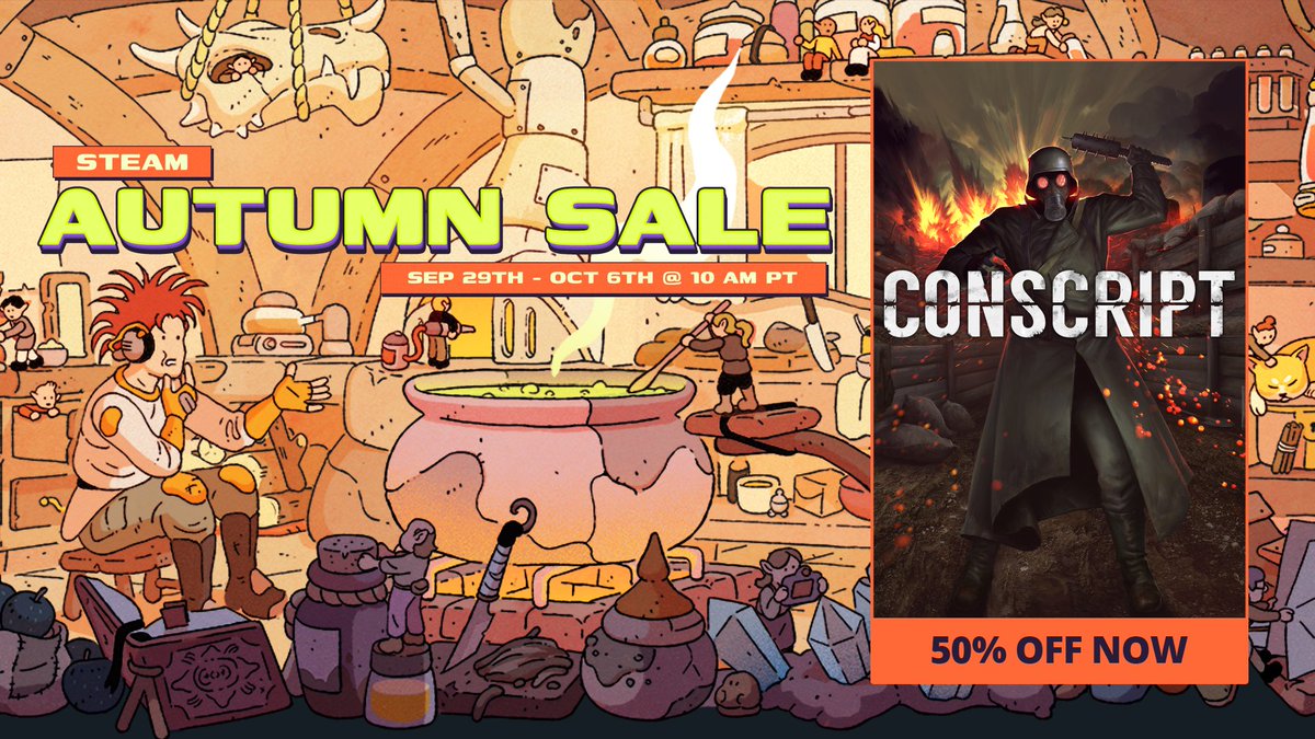 ConscriptGame's tweet image. Soldiers! CONSCRIPT is 50% OFF in the Steam Autumn Sale! 🍂
Join the autumn offensive as the Battle of Verdun rages on! Can you survive the horrors of the Great War?
Play it now: bit.ly/TW-CONSCRIPT