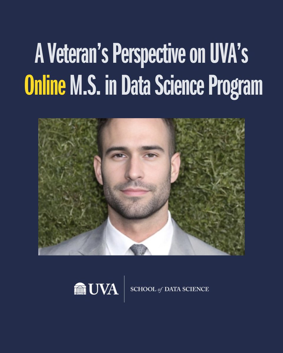 uvadatascience's tweet image. M.S. in Data Science Online student Cameron Preasmyer transitioned from satellite communications sergeant to data enthusiast. Read his story here: bit.ly/46v7xyc