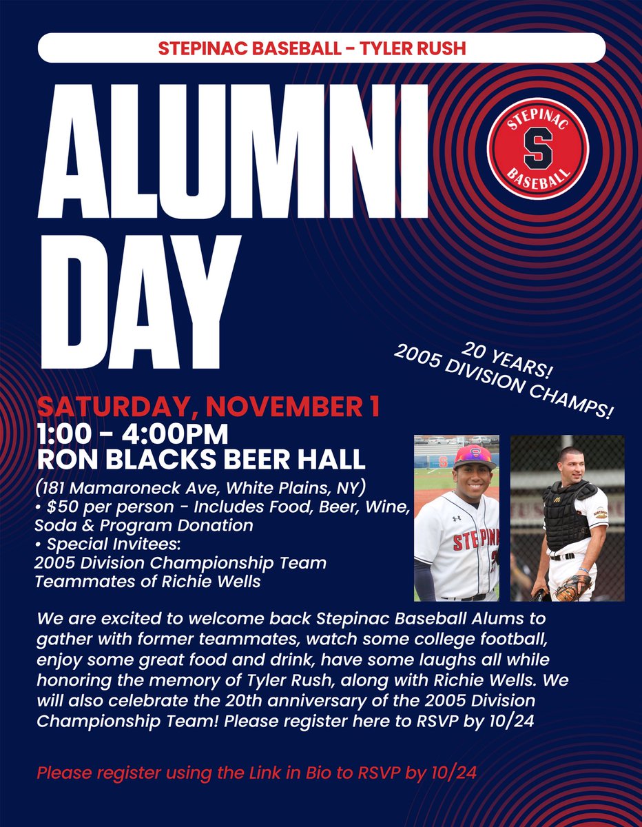 🚨Stepinac Baseball Alumni🚨
Hope to see many of you on 11/1! Register using the link in the bio to RSVP by 10/24!
#GoCrusaders #stepfamily #TR31 #RW27 #05champs