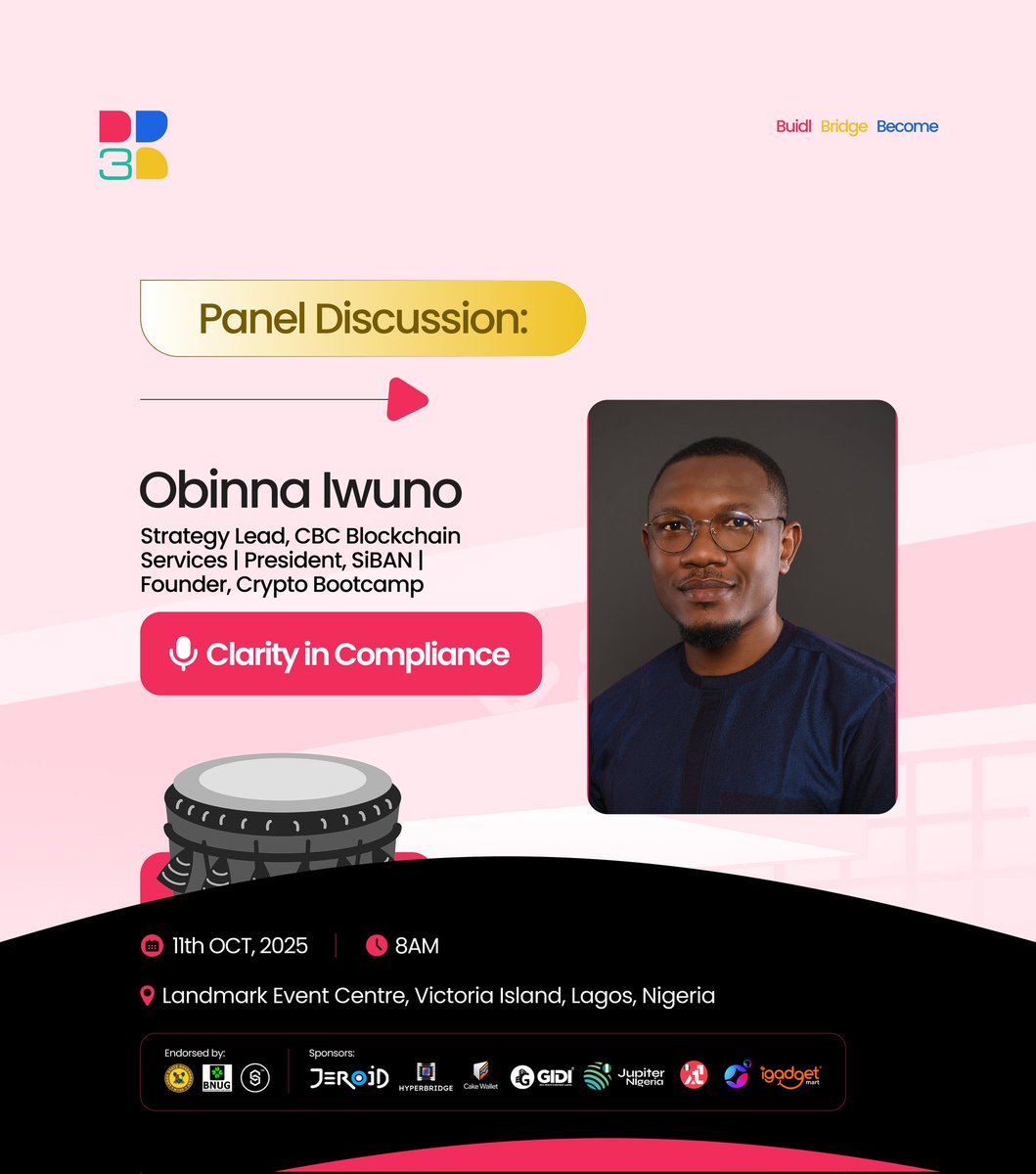 blockfestafrica's tweet image. 𝐒𝐩𝐞𝐚𝐤𝐞𝐫 𝟐
OBINNA IWUNO
Policy ▪︎Advocacy ▪︎Adoption
@iwuno_obinna, CEO of @_CryptoBootcamp & President of @SiBANnigeria, has trained 10,000+ people, built Africa’s largest Web3 community, and advised governments shaping digital asset regulation.