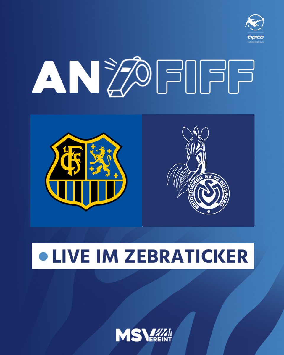 MSVDuisburg's tweet photo. 1' Anpfiff! Mit unserem #ZebraTicker oder #ZebraFM powered by FC Innenhafen seid ihr trotz Auswärtsspiel ganz nah dran am Geschehen!

📑 https://t.co/bm69LLrAu9
📻 https://t.co/Xuj2nmwLM7 

0:0 | #FCSMSV #MSVereint #Duisburg https://t.co/xWn70aASaV