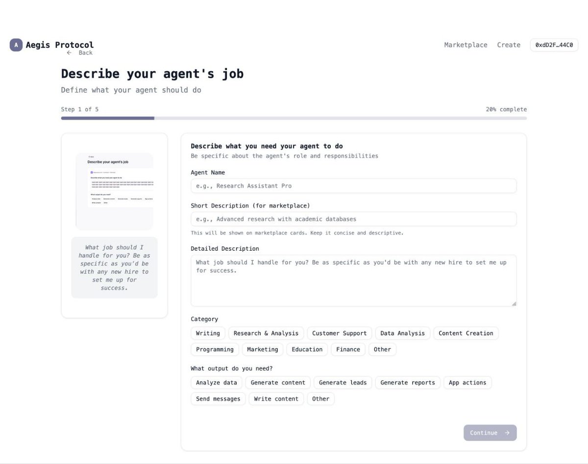 🔹 Aegis Protocol

A decentralized "AI Agents as a Service" platform on Polygon.

"Your Agent, Your Asset, Your Identity."

Creators deploy &amp; monetize AI agents as ERC-721 NFTs.
Uses x402 via a facilitator gateway to manage prepaid inference credits without extra gas.