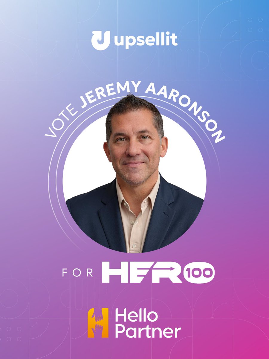 Upsellit’s CRO Jeremy Aaronson has been shortlisted for the Hello Partner Hero 100 Awards and your support can help secure him a spot in the Top 50! Cast your vote here: hubs.ly/Q03Lx_vc0 <a href="/hellopartnercom/">Hello Partner</a> #Hero100