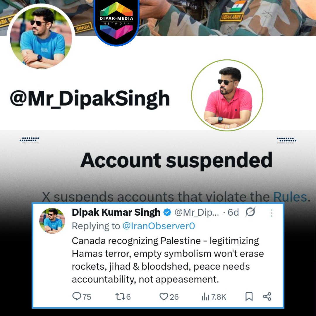 DipakMedia_'s tweet image. Silencing @Mr_DipakSingh is not moderation, it&apos;s organized censorship, radical brigades mass-reported him because they couldn&apos;t defeat his ideas. 

@X @XCorpIndia @elonmusk @grok restore his account NOW, before trust in the platform collapses.
#RestoreMr_DipakSingh
#Mr_DipakSingh