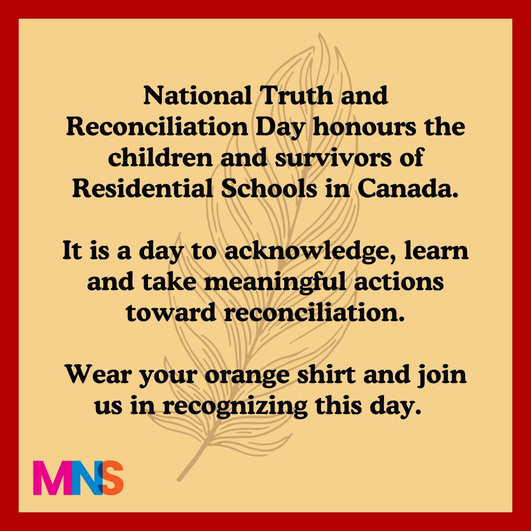 On the National Day for Truth and Reconciliation, we honour the survivors and children  as we continue to commit to truth and reconciliation. 
We wear orange in solidarity as we continue to listen, understand and honour Indigenous voices. 🧡