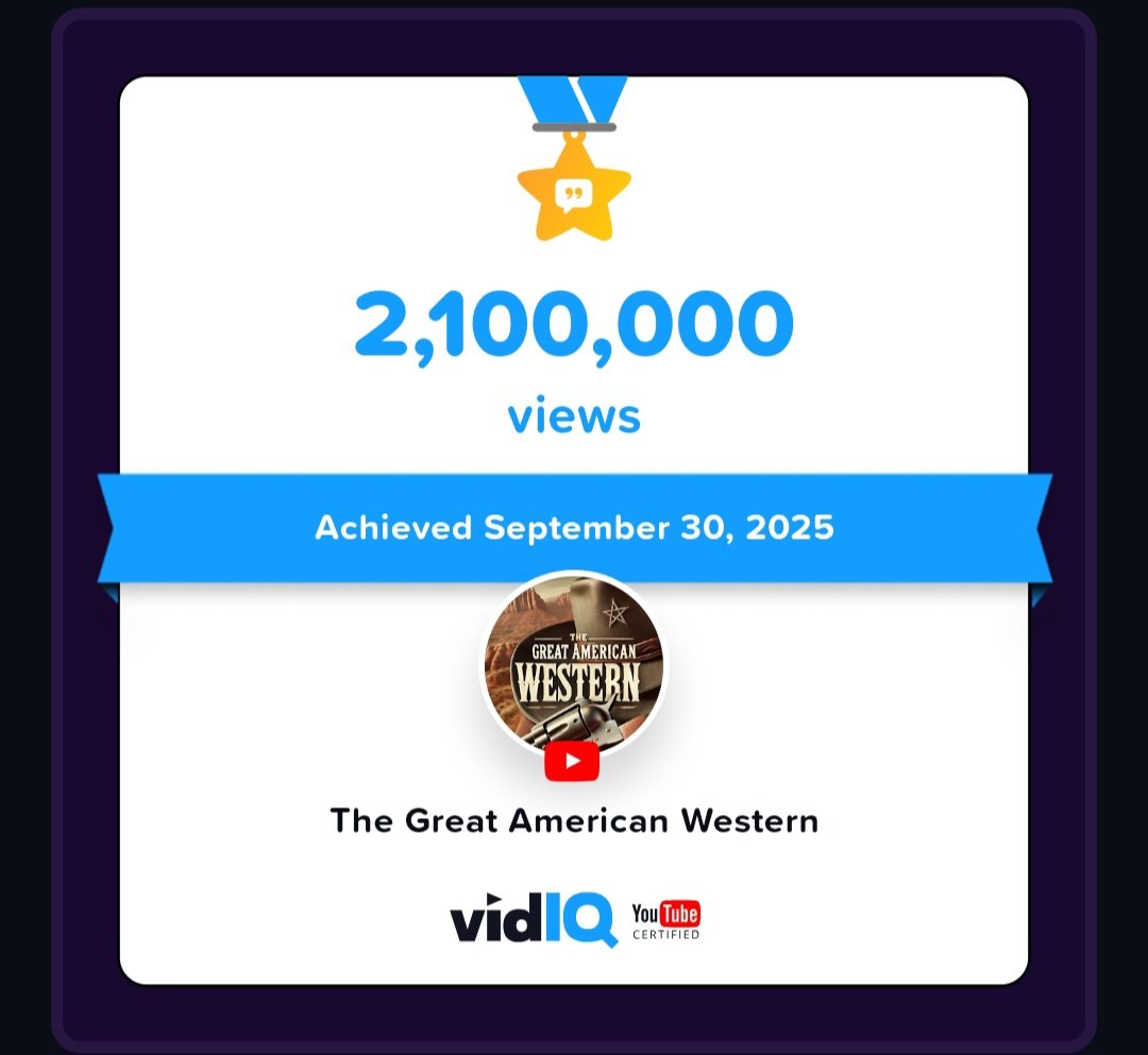 🎉 The Great American Western YouTube Channel has officially hit 2.1 million views! 🎉

Thank you to every single viewer who’s supported the channel, and a special thanks to the many Western writers who’ve shared their time and stories on the Dusty Trails and Tall Tales Podcast.