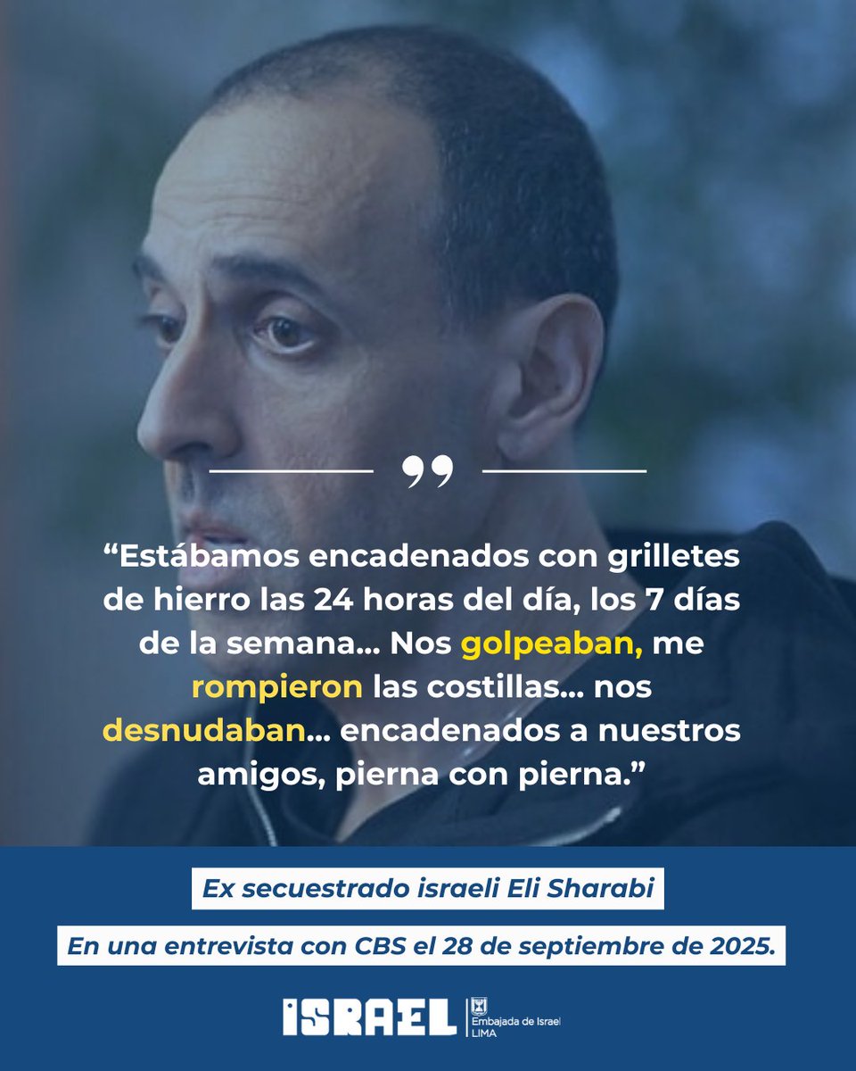 Eli Sharabi fue secuestrado del Kibutz Be'eri el 7 de octubre de 2023.
Su esposa e hijas fueron asesinadas por Hamás palestino.
Su hermano, también secuestrado por Hamás palestino, fue asesinado en Gaza.
Al hablar de los horrores de su cautiverio y del maltrato sufrido, explica