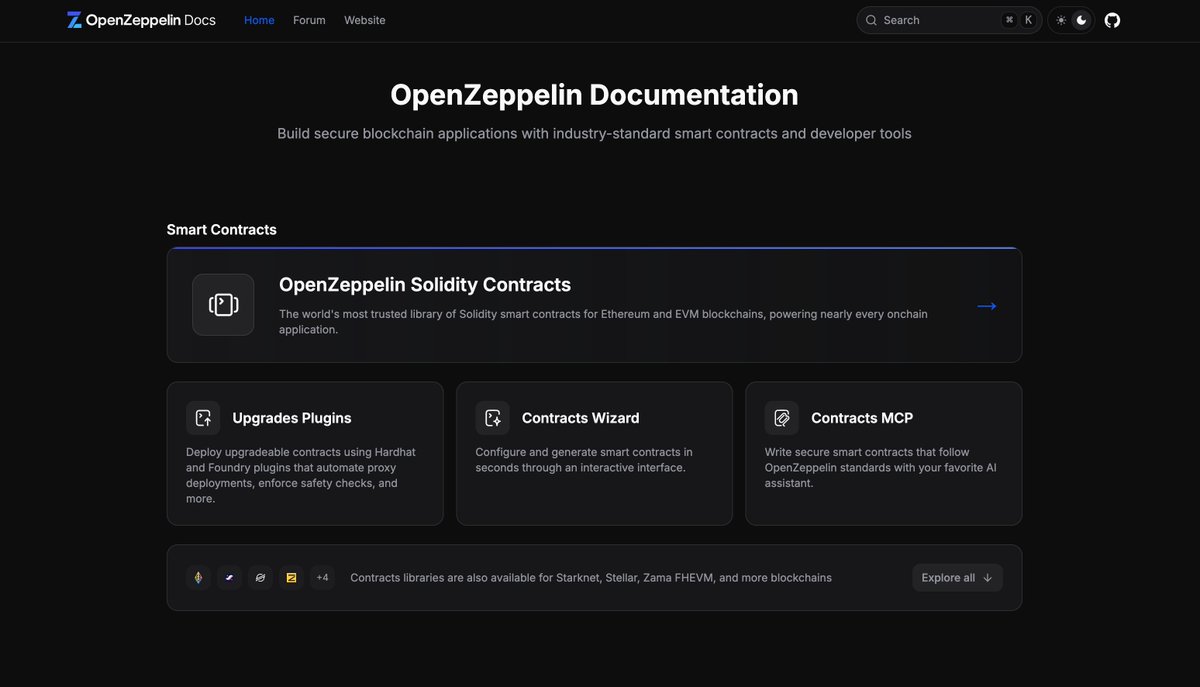 OpenZeppelin's tweet image. OpenZeppelin Docs just got a major revamp 🎨

With many new contracts, tools, and supported blockchains added over the years, we heard your feedback and rebuilt the docs from the ground up to help you find what you need faster.

Take a look yourself: docs.openzeppelin.com