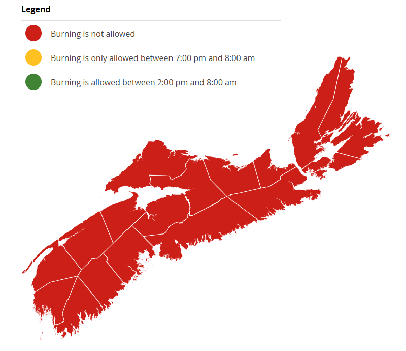 NS_DNR's tweet photo. Burning is not permitted between 8am and 2pm. 

Check before you burn and know your municipal bylaws. 

https://t.co/nEMLDfeFq5  

Full burn ban remains in place for Annapolis County due to the Long Lake wildfire. https://t.co/wGjtBh2gzk