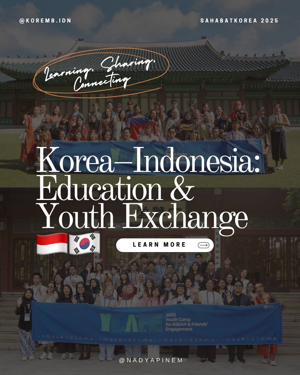 nadyapinem's tweet photo. Korea–Indonesia are not only partners in economy &amp; culture, but also in education &amp; youth empowerment.
Here’s how the bilateral partnership shapes the future! 👇 
#KoreaIndonesia #ASEAN #YouthExchange #YCAFE2025
#SahabatKorea #SahabatKorea2025 https://t.co/yAHrLSkNDI