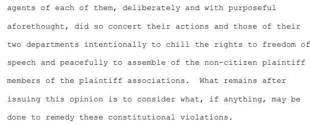 ReichlinMelnick's tweet image. Judge Young &quot;finds by clear and convincing evidence that [] Kristi Noem and [] Marco Rubio ... deliberately and with purposeful aforethought&quot; took actions &quot;intentionally to chill the rights to freedom of speech and peacefully to assemble of the non-citizen plaintiff[s].&quot;