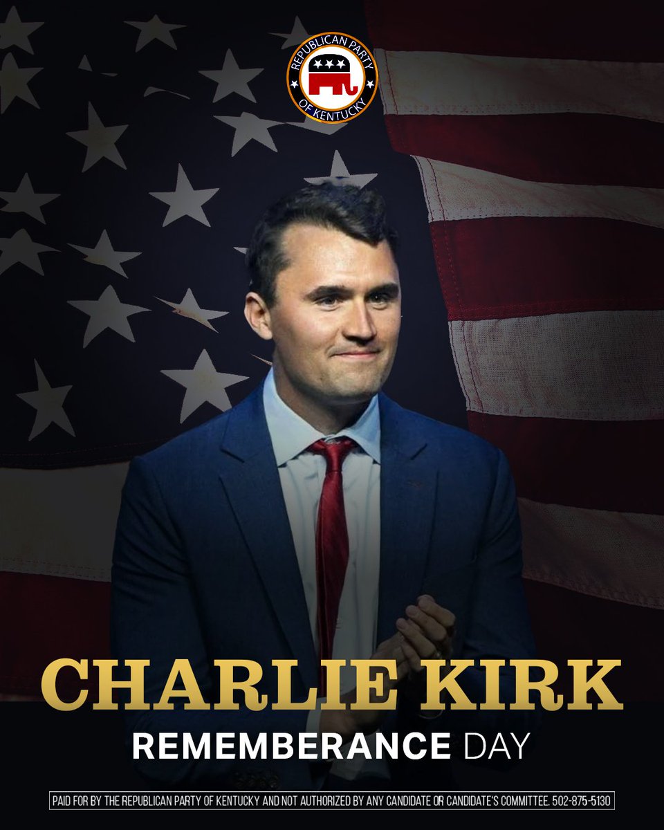 KYGOP's tweet photo. Today, on his birthday, we honor and remember Charlie Kirk, who championed faith and freedom with unmatched passion. His legacy will continue to inspire generations to come. https://t.co/6nrsxTcUb5