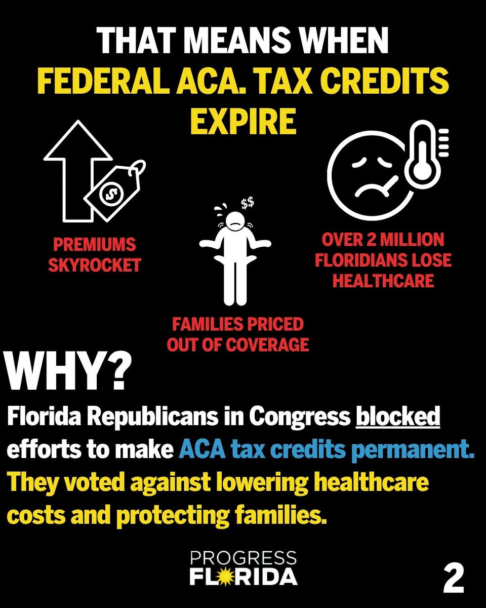 ProgressFlorida's tweet image. Florida GOP leaders and Trump eliminated tax credits for healthcare. "Those tax credits saved me total $3,000 out-of-pocket I don't have to pay, and I'm on a fixed income", Floridian Millette Haas, cancer patient.