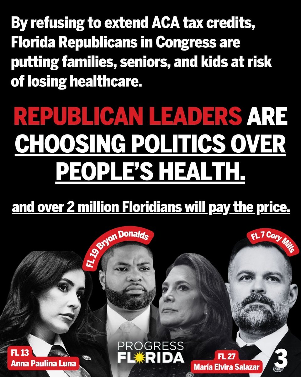 ProgressFlorida's tweet image. Florida GOP leaders and Trump eliminated tax credits for healthcare. "Those tax credits saved me total $3,000 out-of-pocket I don't have to pay, and I'm on a fixed income", Floridian Millette Haas, cancer patient.