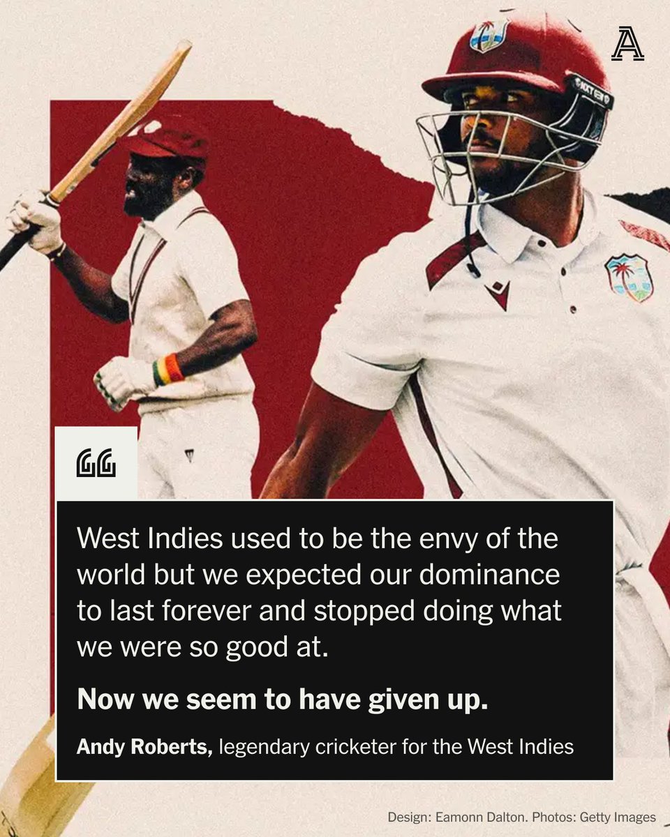 The Athletic (@theathletic) on Twitter photo The West Indies were unbeaten across Test series between 1980 and 1995. They were all-conquering, propelled by brutal fast bowlers and blistering, world-class batters. A team to be feared.
But that was then. In July they were bowled out for 27 by Australia. They go into their The West Indies were unbeaten across Test series between 1980 and 1995. They were all-conquering, propelled by brutal fast bowlers and blistering, world-class batters. A team to be feared.
But that was then. In July they were bowled out for 27 by Australia. They go into their