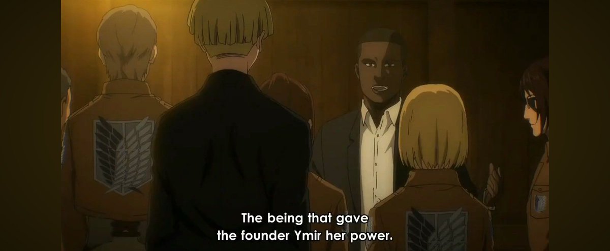 llys543's tweet photo. I just wanna add bit of explanation that i found

1) In season 4 episode 9, when Sasha asked Onyakopon about his skin, he said our creators wanted diversity. Then Armin asked, "Who created us?" Onyakopon replied, "The one who gave Ymir power, GOD." WE ALL KNOW WHO GAVE YMIR POWER https://t.co/8ka2eTprpe