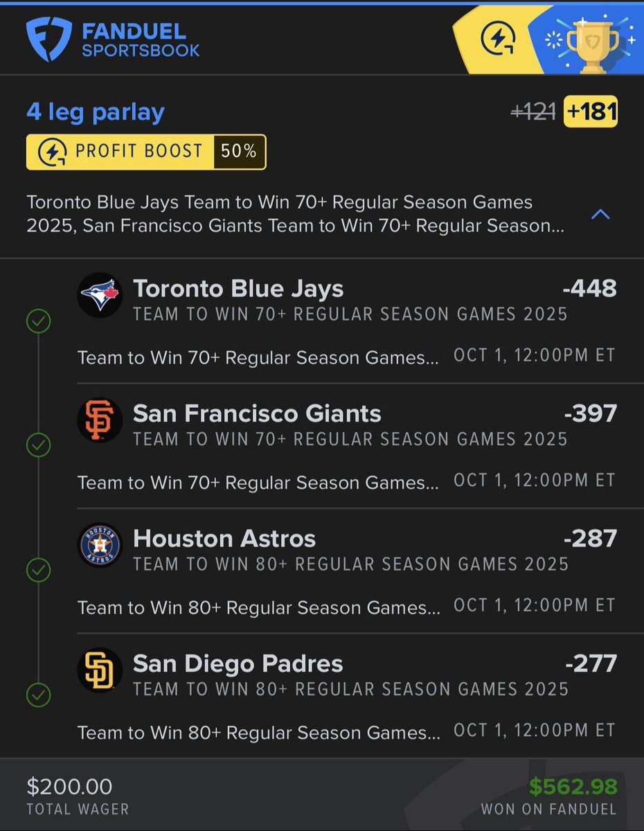 GMan_Props's tweet image. Only did 5 pre season bets for MLB this season, won 4/5 not too shabby ⚾️