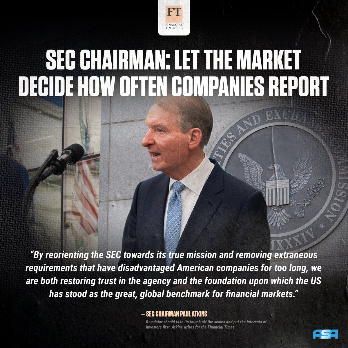All the fear-mongering by the professional class about reducing public company disclosure is really a concern about not being able to charge America’s working families high fees every quarter. 

<a href="/SECGov/">U.S. Securities and Exchange Commission</a> Chairman <a href="/SECPaulSAtkins/">Paul Atkins</a> is right: tinyurl.com/5av9ujhn