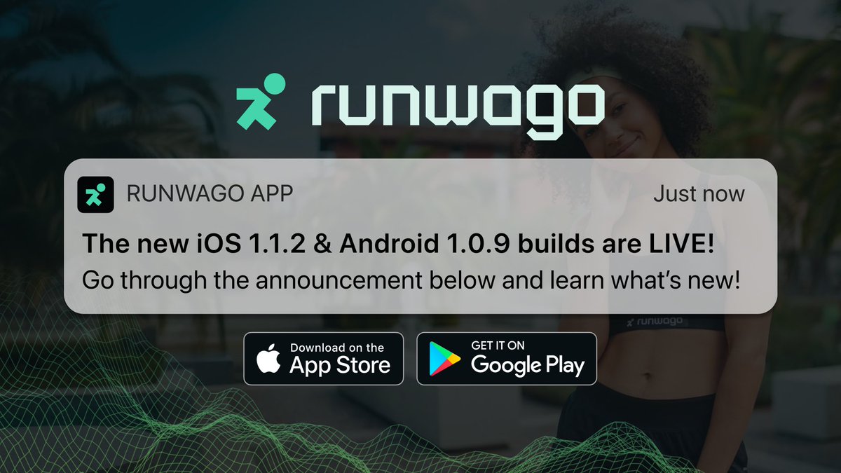 's tweet image. 🚀 Runwago App Update is LIVE! 

✅ iOS 1.1.2 + Android 1.0.9 
✅ NEW: Bug Fixes &amp;amp; Security Updates
✅ NEW: 1st Challenges visible NOW in the App! 
⏳ Deposits open in 2 days! 

Don’t miss it: UPDATE TODAY! 🔥

#Runwago #SportFi