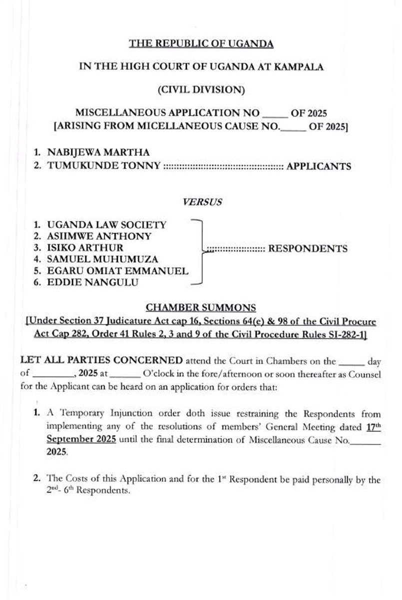 Eddie Nangulu (@eddienangulu) on Twitter photo MEMBERS' NOTICE: #ThreatenedInjunction vs <a href="/ug_lawsociety/">Uganda Law Society</a> <a href="/JSCUganda/">Judicial Service Commission Uganda</a> Elections fixed 4 days to Election day - 13/10/25 @ 11am <a href="/JudiciaryUG/">Judiciary Uganda</a>
#NeverSurrender
#MemberSupremacy
#BangTheTable MEMBERS' NOTICE: #ThreatenedInjunction vs <a href="/ug_lawsociety/">Uganda Law Society</a> <a href="/JSCUganda/">Judicial Service Commission Uganda</a> Elections fixed 4 days to Election day - 13/10/25 @ 11am <a href="/JudiciaryUG/">Judiciary Uganda</a>
#NeverSurrender
#MemberSupremacy
#BangTheTable