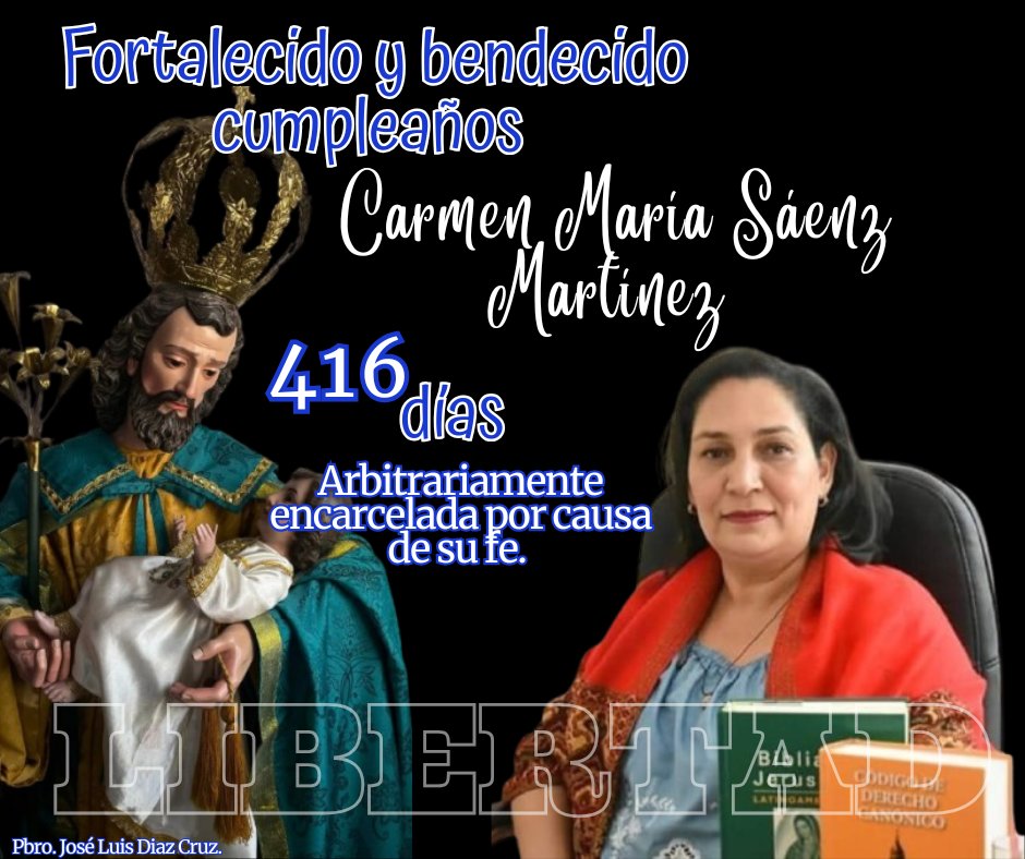 Con profundo dolor, recordamos que Carmencita cumple su SEGUNDO CUMPLEAÑOS tras las rejas. Una mujer de fe viva, laica comprometida con nuestra diócesis de Matagalpa. Hoy sufre el precio de la verdad, encerrada injustamente por sostener su fe con valentía. (Mt 5, 10).