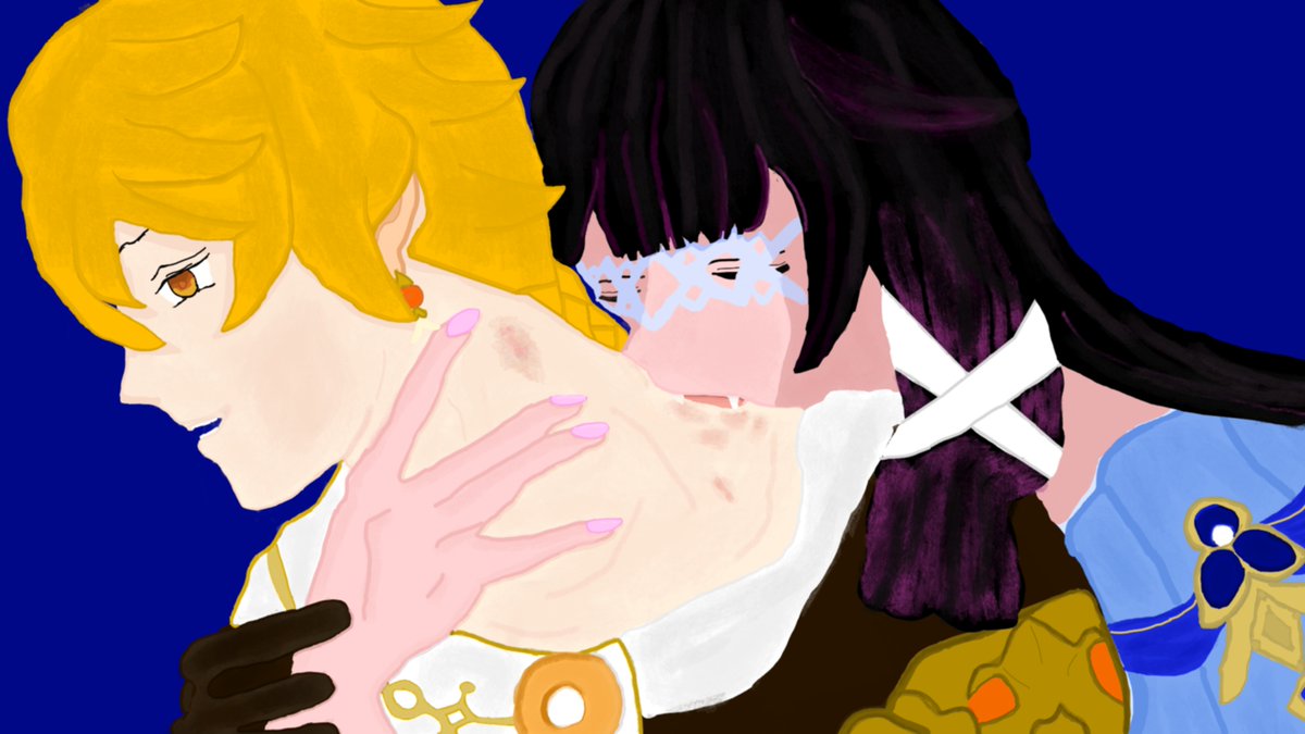 UTAKSMXZ's tweet image. Love bites~
#Aetherbina #Aebina #Columbina #Aether #Nodkrai #GenshinImpact